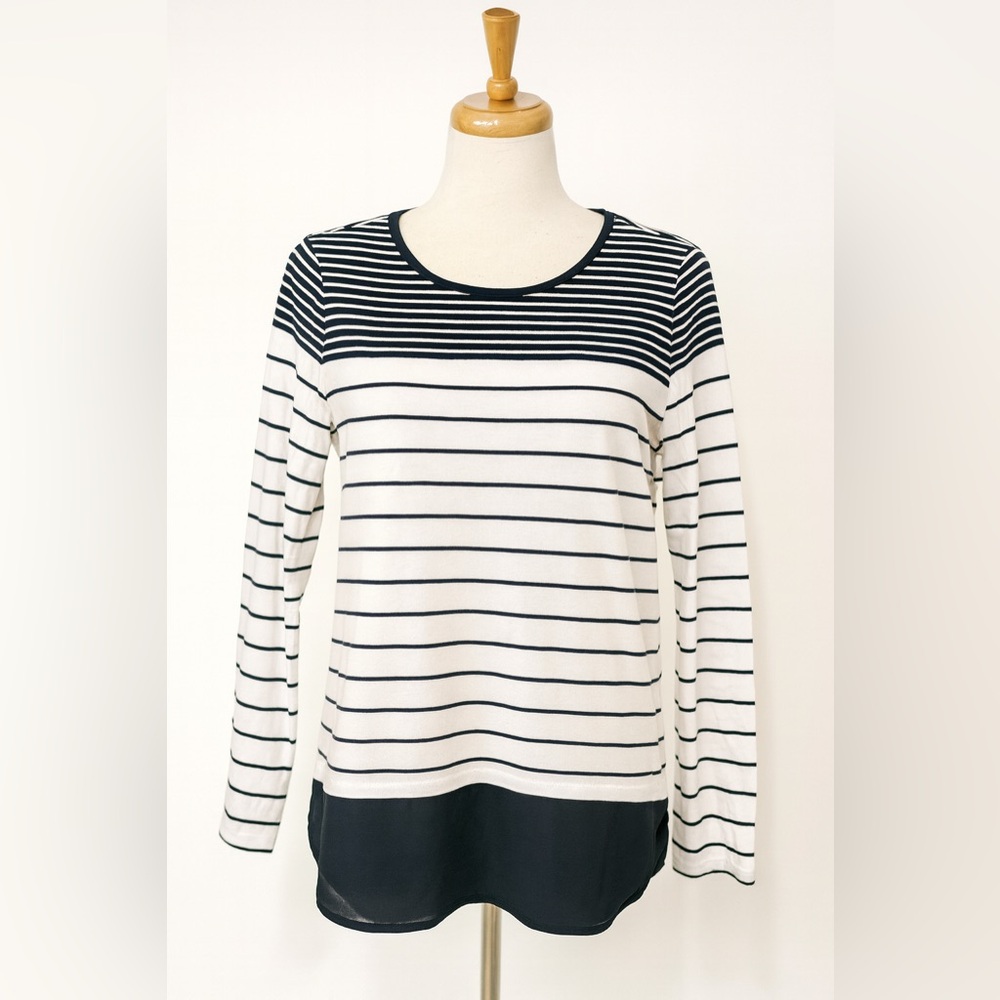 Cotton Nautica Navy and White Striped Long Sleeve Top